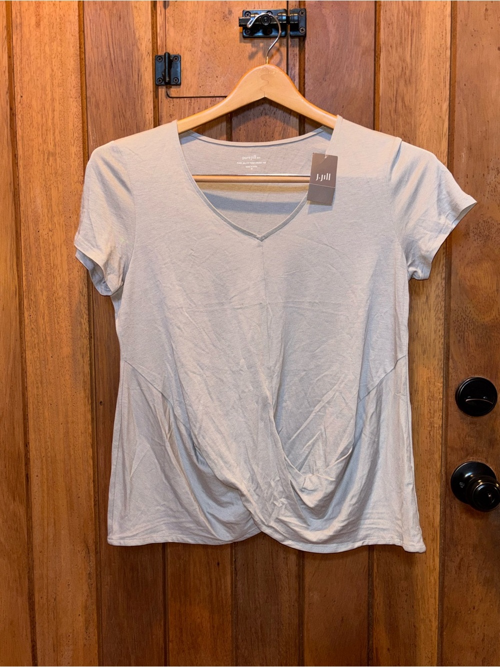 Pure Jill fit by J Jill Women’s V-Neck Twist Front Top - Light Gray